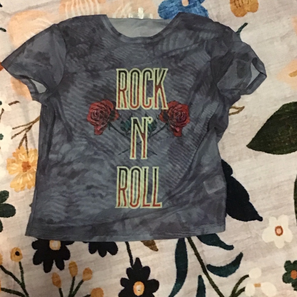 Rock N' Roll Graphic Tee - Gray mesh see through